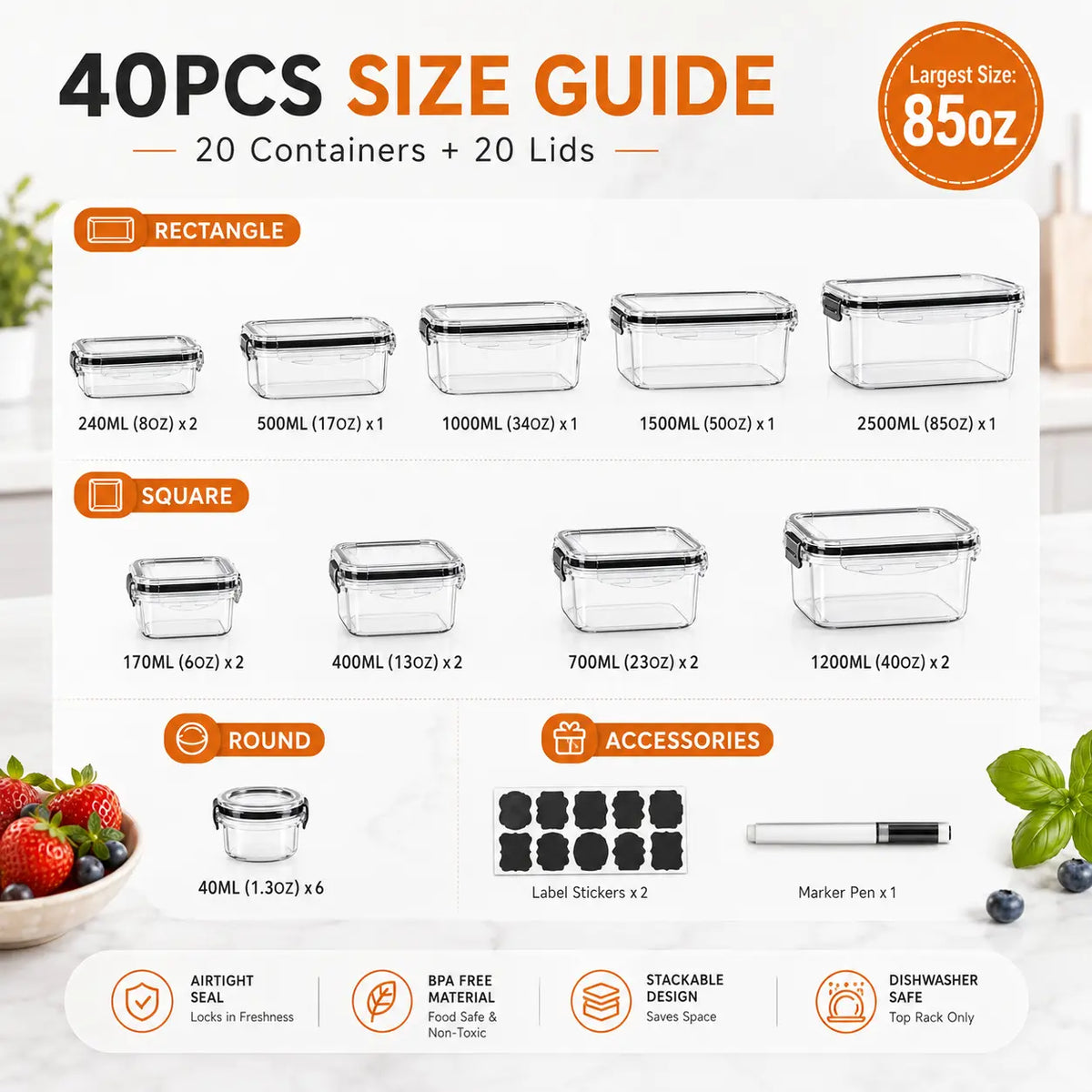 40/50 PCS Large Airtight Plastic Food Storage Containers🍽️🍽️