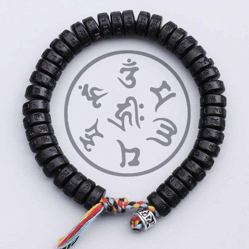 Buddha & Karma Coconut Shell Beads Om Mani Padme Hum Bracelet – Handmade Buddhist Bracelet for Protection, Spiritual Energy, and Inner Peace – Adjustable Meditation Wristband for Men & Women