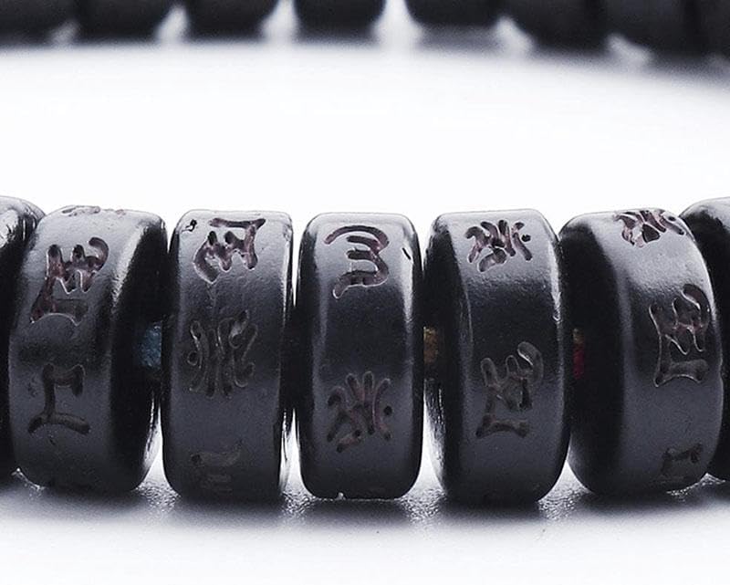 Buddha & Karma Coconut Shell Beads Om Mani Padme Hum Bracelet – Handmade Buddhist Bracelet for Protection, Spiritual Energy, and Inner Peace – Adjustable Meditation Wristband for Men & Women