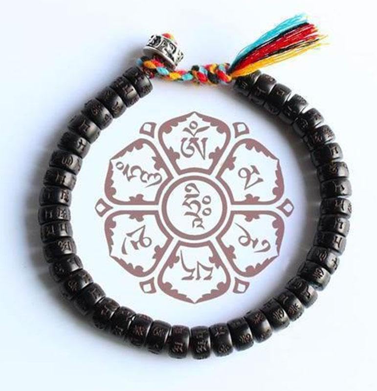 Buddha & Karma Coconut Shell Beads Om Mani Padme Hum Bracelet – Handmade Buddhist Bracelet for Protection, Spiritual Energy, and Inner Peace – Adjustable Meditation Wristband for Men & Women