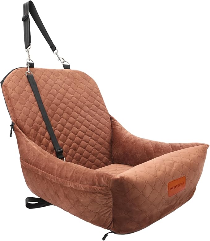WOOAIDAGG Dog Car Seat for Small Dogs,Ultra-Soft Fabric,2 Storage Pockets & Safety Leash,Adjustable Straps,Easy to Install,Fully Detachable and Washable(Beige)