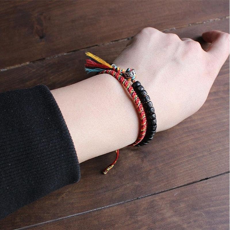 Buddha & Karma Coconut Shell Beads Om Mani Padme Hum Bracelet – Handmade Buddhist Bracelet for Protection, Spiritual Energy, and Inner Peace – Adjustable Meditation Wristband for Men & Women