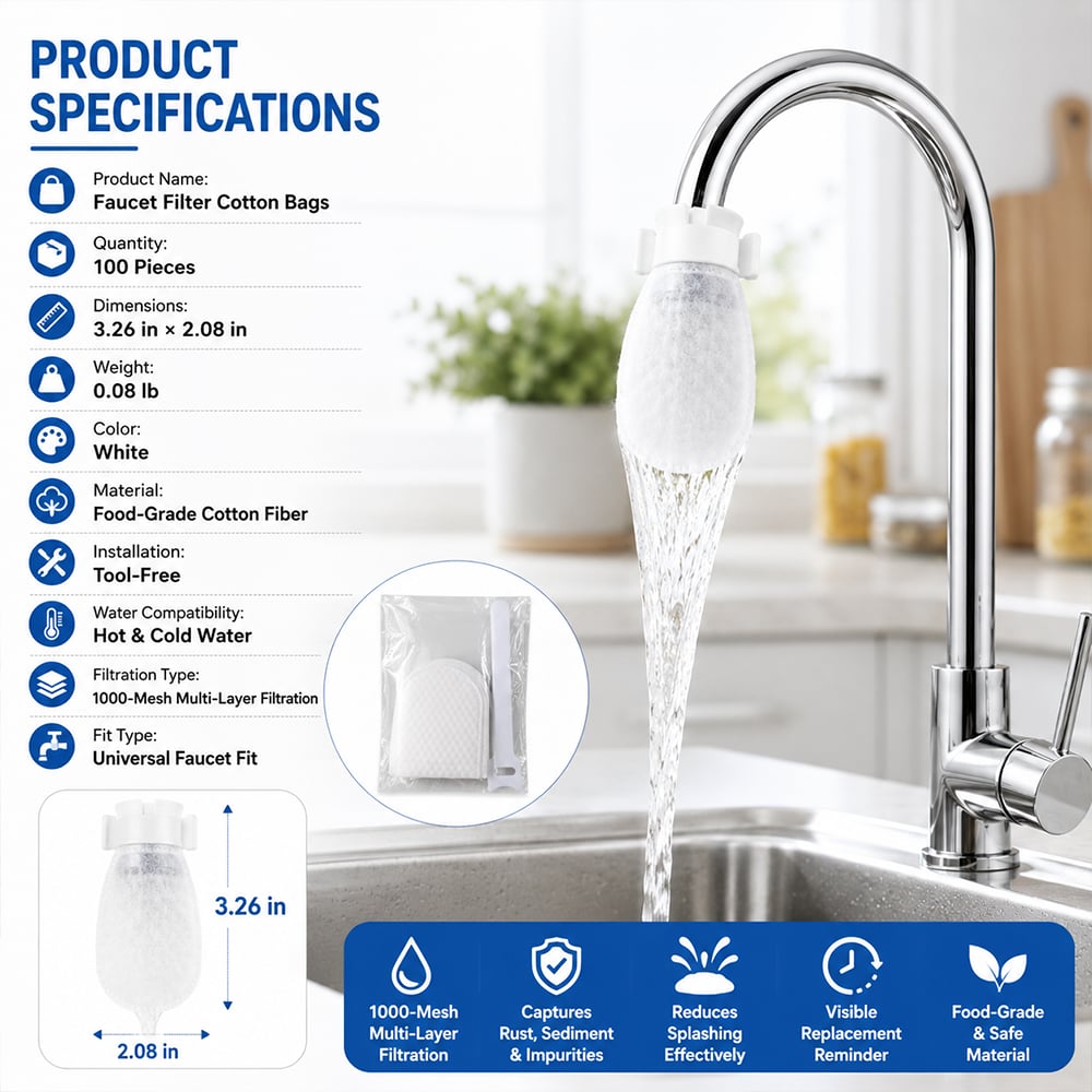 200-Pack Universal Faucet Water Filter Bags – Ultra-Fine 1000 Mesh Home Water Purifier Replacement 🌟Set