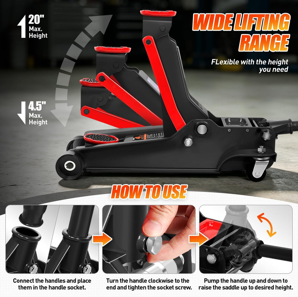 4 Ton Low Profile Steel Racing Floor Jack Lift Up To 21"