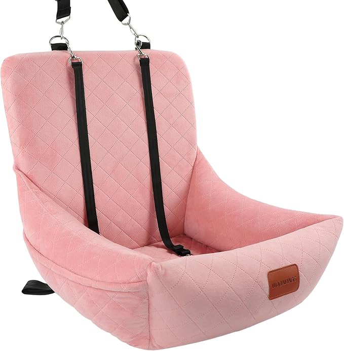 WOOAIDAGG Dog Car Seat for Small Dogs,Ultra-Soft Fabric,2 Storage Pockets & Safety Leash,Adjustable Straps,Easy to Install,Fully Detachable and Washable(Beige)