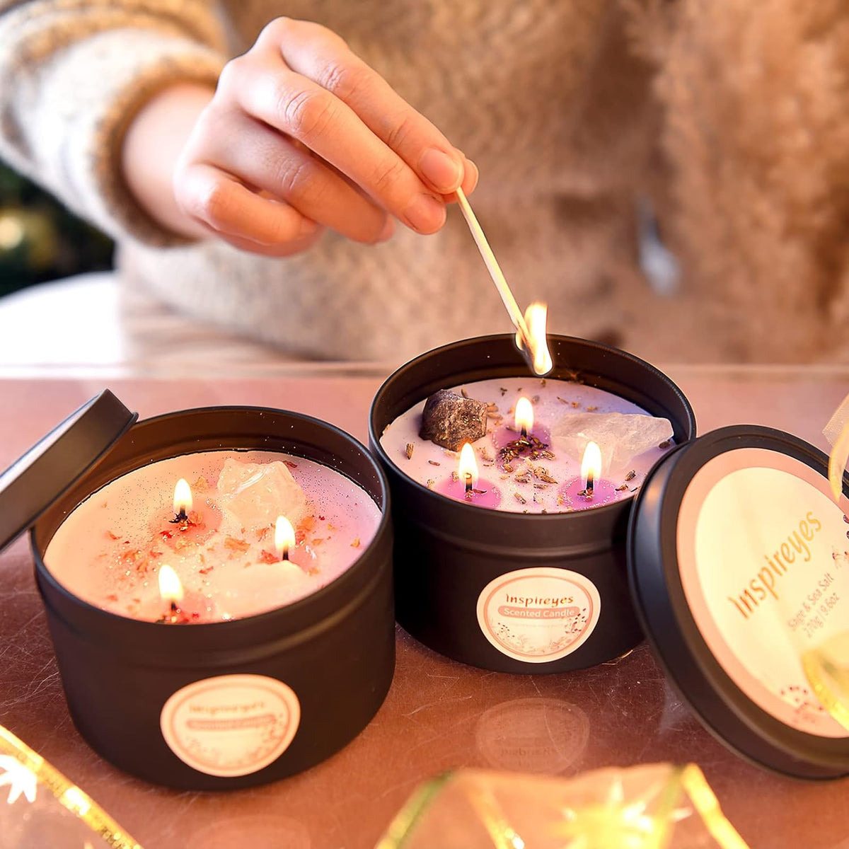 Chakra Candles with Healing Crystals for Meditation, Soy Wax