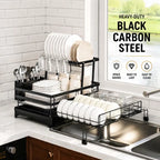 Foldable Over Sink Dish Drying Rack, Expandable Kitchen Counter Organizer with Heavy Duty Carbon Steel Frame, Space Saving Dish Rack for Plates, Bowls & Utensils