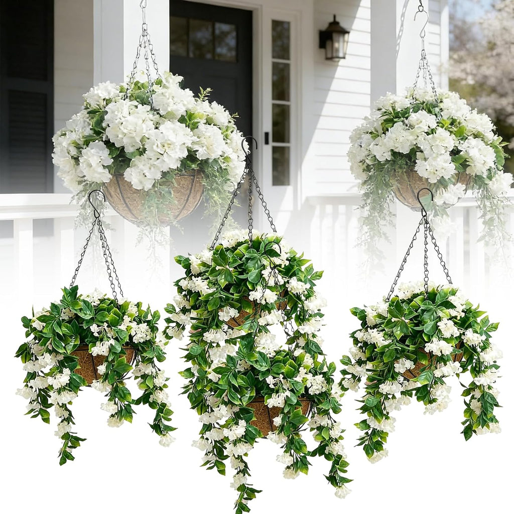 Faux Crepe Myrtle Hanging Baskets, UV Resistant Fake Hanging Plants with Basket, Realistic Artificial Hanging Flowers for Outdoors Outside Patio Garden Porch Balcony Yard Decor (2pcs Pink)