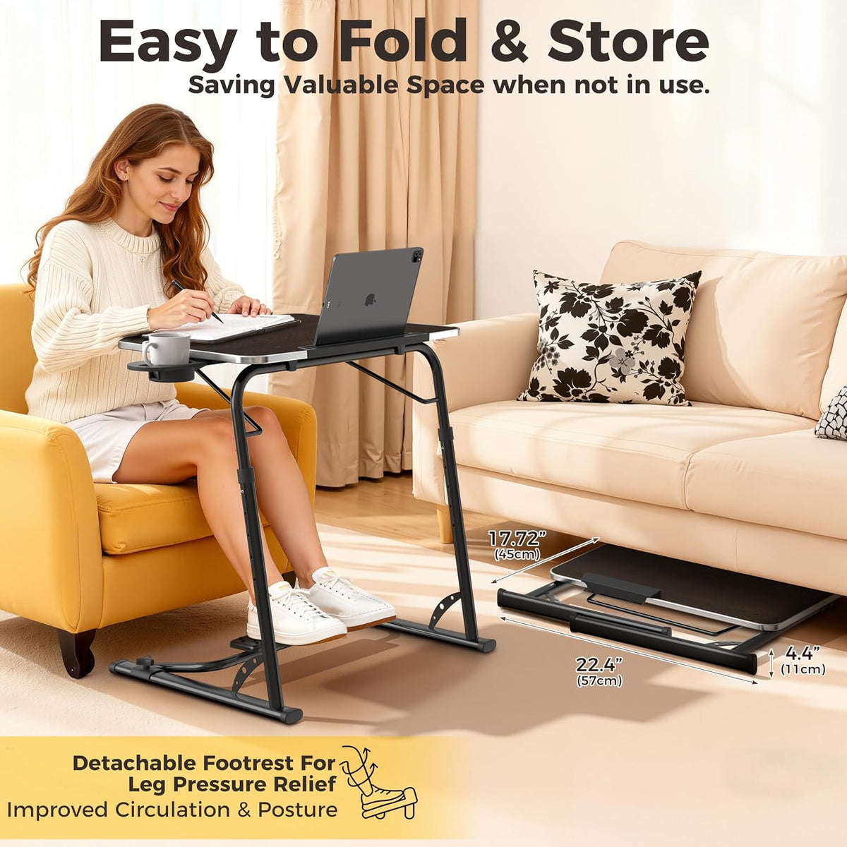 Upgraded Folding TV Tray Table, Sturdy Couch & Dinner Laptop Table