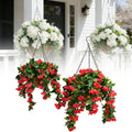 Faux Crepe Myrtle Hanging Baskets, UV Resistant Fake Hanging Plants with Basket, Realistic Artificial Hanging Flowers for Outdoors Outside Patio Garden Porch Balcony Yard Decor (2pcs Pink)