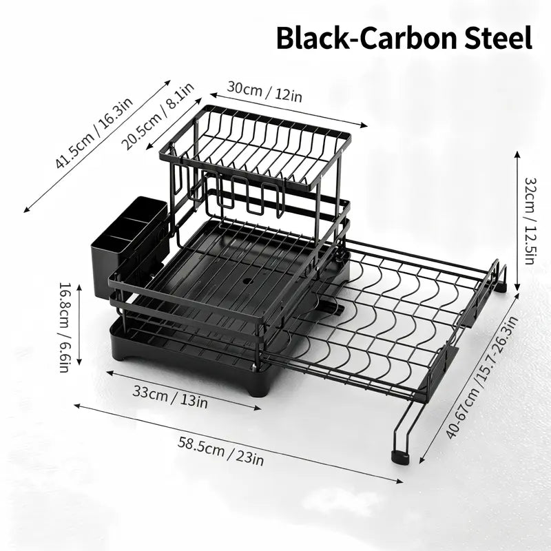 Foldable Over Sink Dish Drying Rack, Expandable Kitchen Counter Organizer with Heavy Duty Carbon Steel Frame, Space Saving Dish Rack for Plates, Bowls & Utensils