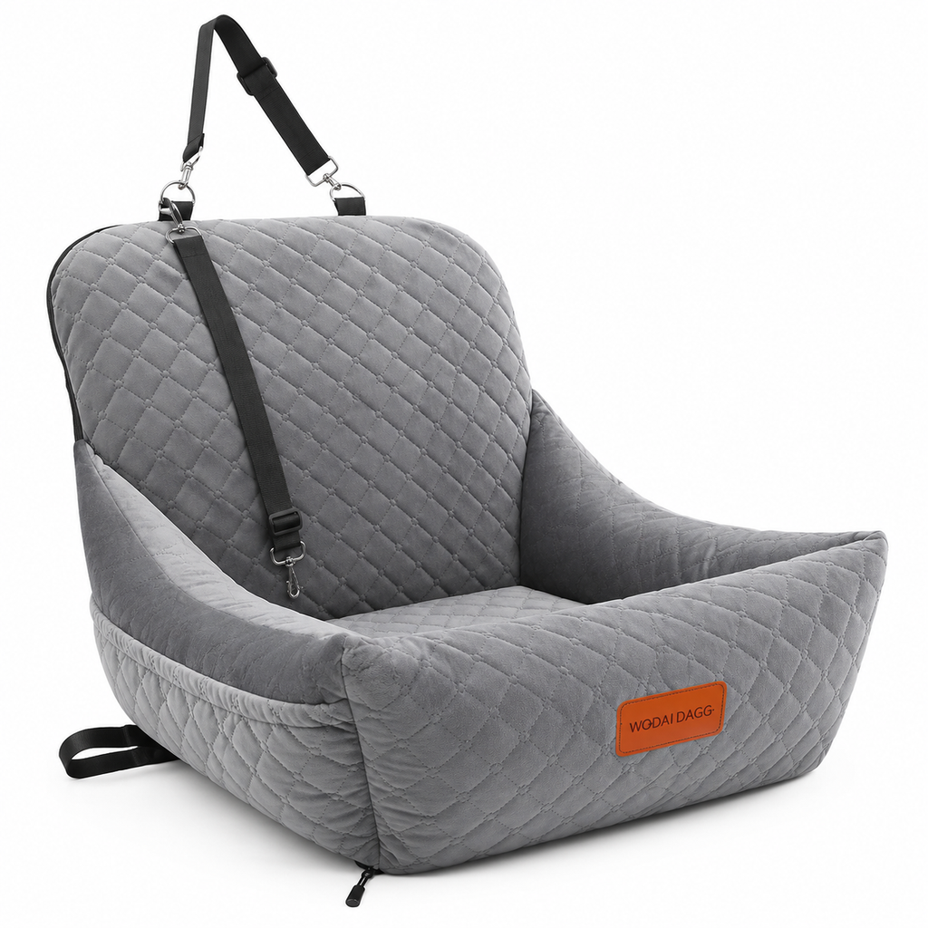 WOOAIDAGG Dog Car Seat for Small Dogs,Ultra-Soft Fabric,2 Storage Pockets & Safety Leash,Adjustable Straps,Easy to Install,Fully Detachable and Washable(Beige)