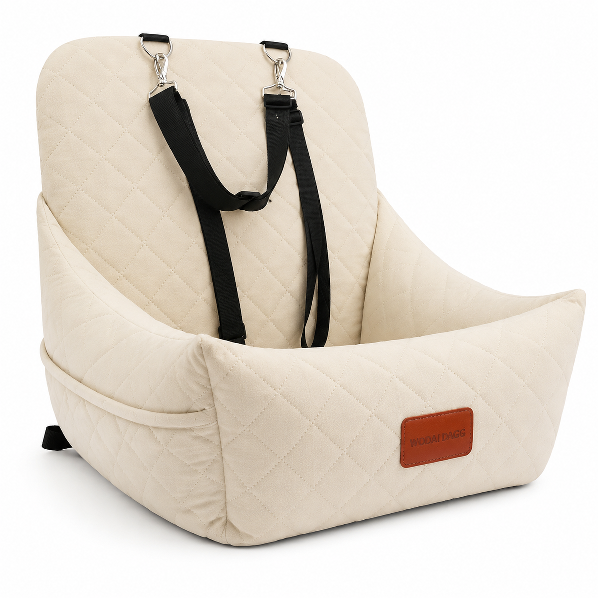 WOOAIDAGG Dog Car Seat for Small Dogs,Ultra-Soft Fabric,2 Storage Pockets & Safety Leash,Adjustable Straps,Easy to Install,Fully Detachable and Washable(Beige)
