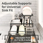 Foldable Over Sink Dish Drying Rack, Expandable Kitchen Counter Organizer with Heavy Duty Carbon Steel Frame, Space Saving Dish Rack for Plates, Bowls & Utensils