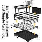 Foldable Over Sink Dish Drying Rack, Expandable Kitchen Counter Organizer with Heavy Duty Carbon Steel Frame, Space Saving Dish Rack for Plates, Bowls & Utensils