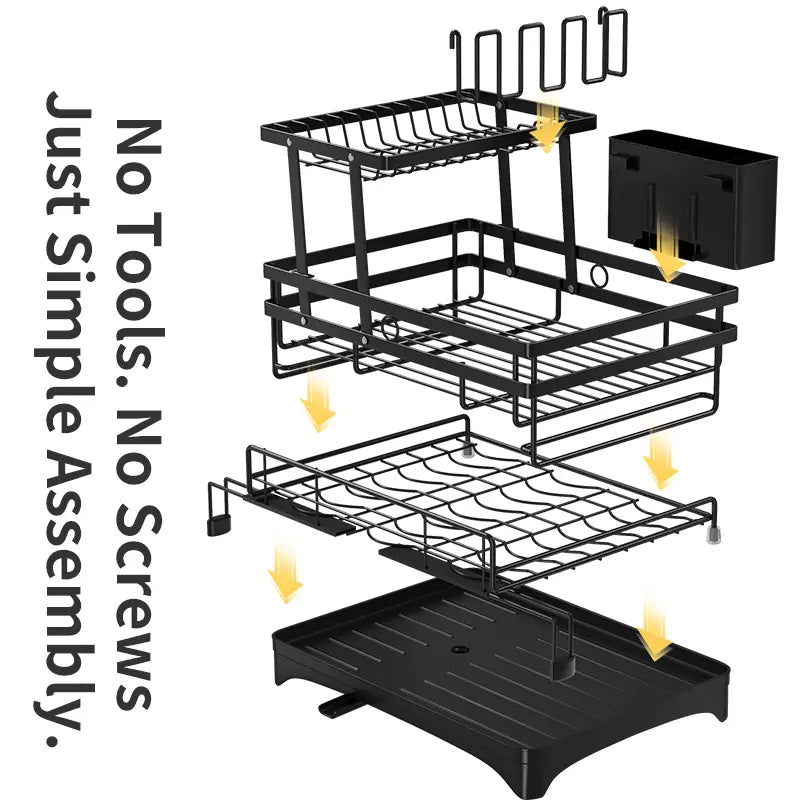 Foldable Over Sink Dish Drying Rack, Expandable Kitchen Counter Organizer with Heavy Duty Carbon Steel Frame, Space Saving Dish Rack for Plates, Bowls & Utensils