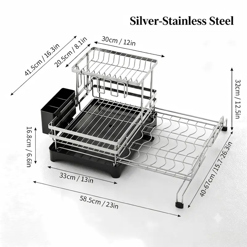 Foldable Over Sink Dish Drying Rack, Expandable Kitchen Counter Organizer with Heavy Duty Carbon Steel Frame, Space Saving Dish Rack for Plates, Bowls & Utensils