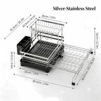 Foldable Over Sink Dish Drying Rack, Expandable Kitchen Counter Organizer with Heavy Duty Carbon Steel Frame, Space Saving Dish Rack for Plates, Bowls & Utensils