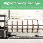 Foldable Over Sink Dish Drying Rack, Expandable Kitchen Counter Organizer with Heavy Duty Carbon Steel Frame, Space Saving Dish Rack for Plates, Bowls & Utensils