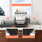 Foldable Over Sink Dish Drying Rack, Expandable Kitchen Counter Organizer with Heavy Duty Carbon Steel Frame, Space Saving Dish Rack for Plates, Bowls & Utensils
